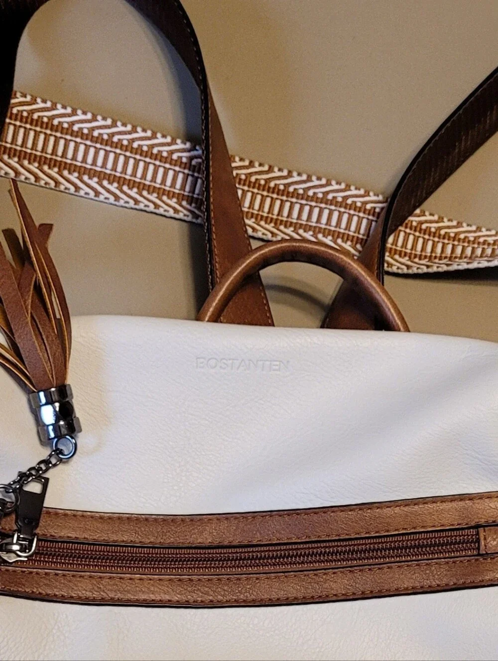 Bostanten White and Brown Women's Backpack.